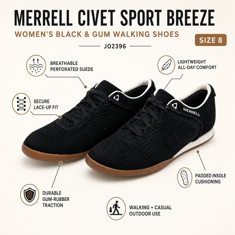 Merrell Civet Sport Breeze Womens Size 8 Black Gum Suede Walking Sneakers J02396 - Picture 10 of 10
